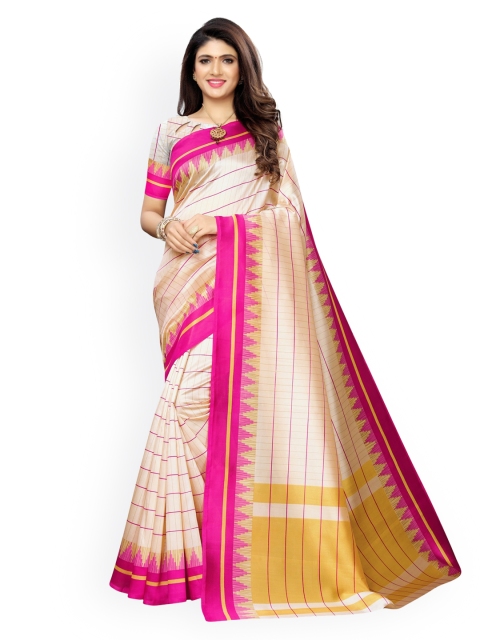 

KALINI Beige Striped Poly Silk Saree
