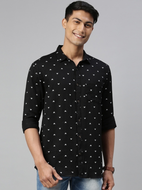 

William White Men Black Slim Fit Printed Casual Shirt