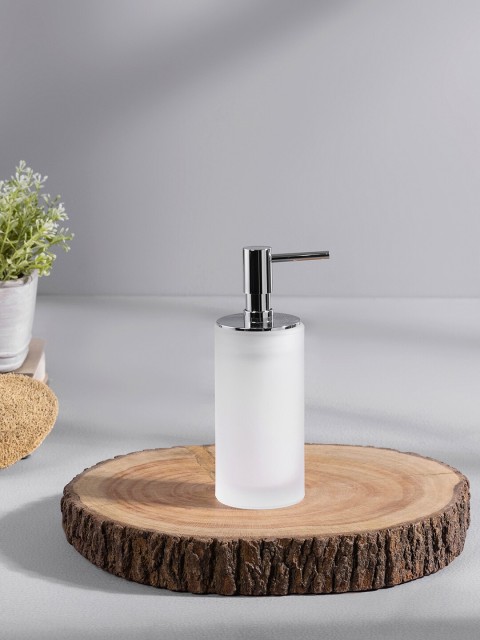 

Pure Home and Living White & Silver-Toned Solid Moderno Glass Soap Dispenser