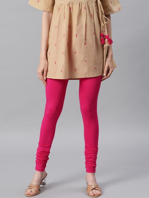 

Janasya Women Pink Solid Churidar-Length Leggings