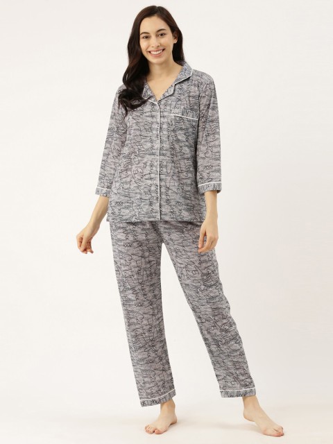

Bannos Swagger Women Grey Print Night Suit