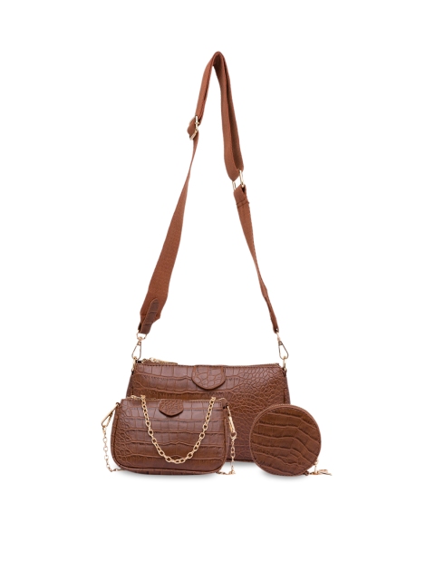 

Sole To Soul Brown Textured Sling Bag with 2 Pouch