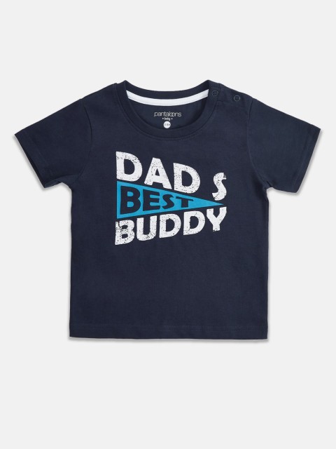 

Pantaloons Baby Boys Navy Blue Printed Round Neck Pure Cotton T-shirt