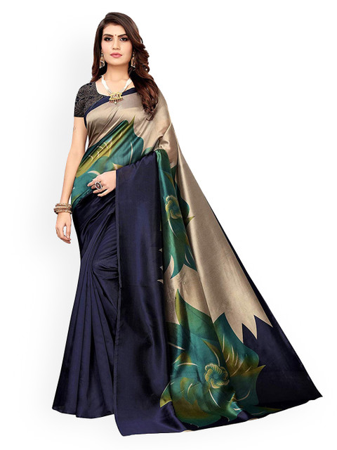 

KALINI Navy Blue Printed Poly Silk Saree