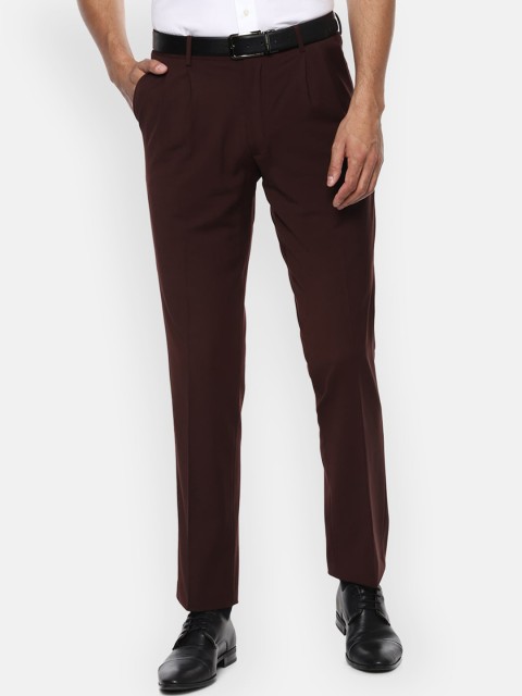 

Louis Philippe Men Burgundy Regular Fit Solid Formal Trousers