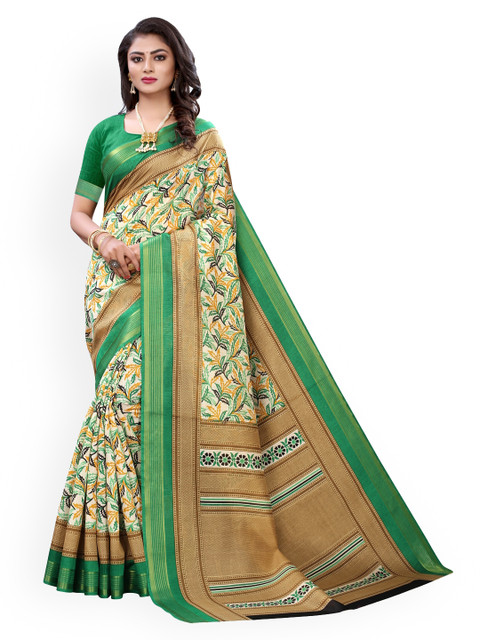 

KALINI Green & Beige Poly Silk Printed Saree