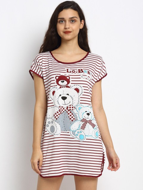 

NEUDIS White & Brown Striped Cotton Nightdress