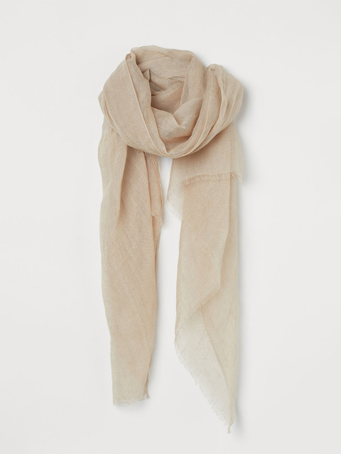 

H&M Women Beige Solid Linen Scarf