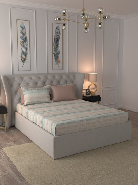 

Trident Pink & Green Striped 400 TC Cotton 1 King Bedsheet with 4 Pillow Covers