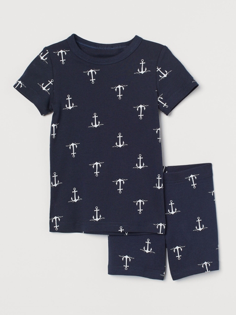 H&M Boys Blue Anchor Printed Cotton T-shirt and Shorts