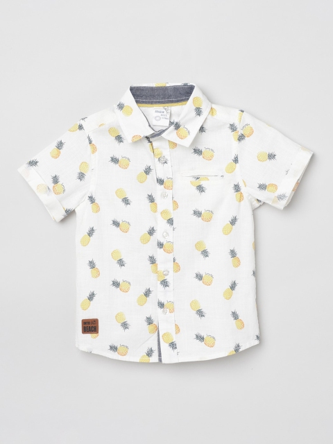 

max Boys White & Yellow Regular Fit Printed Casual Cotton Shirt