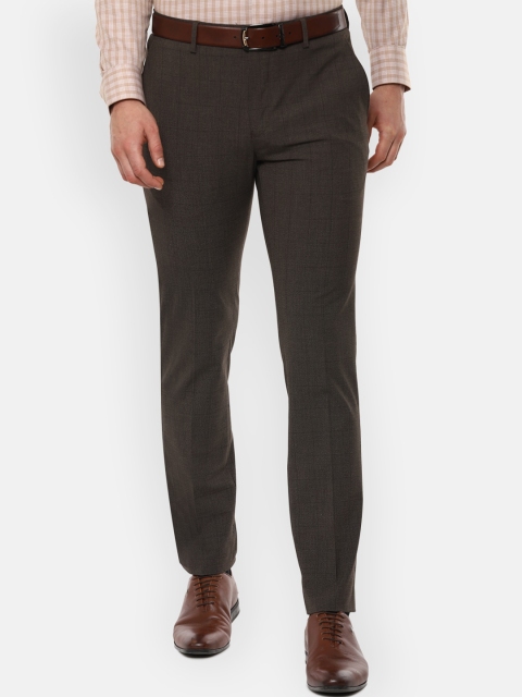 

Louis Philippe Men Coffee Brown & White Slim Fit Checked Formal Trousers