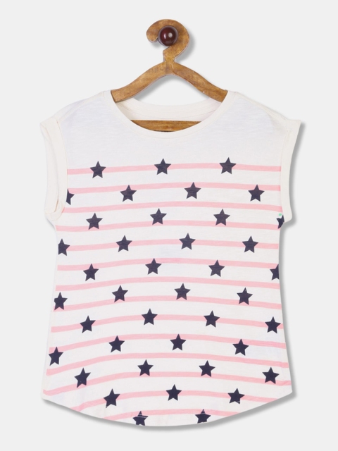 

GAP Girls White Extended Shoulder Printed Top