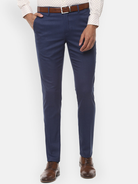 

Louis Philippe Men Navy Blue Self Design Slim Fit Formal Trousers