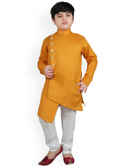 

SG YUVRAJ Boys Yellow & White Solid Kurta with Churidar