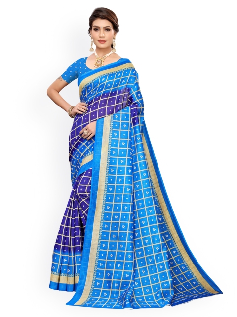 

KALINI Blue Poly Silk Checked Bandhani Saree