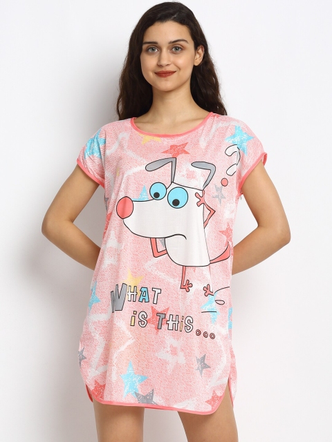 

NEUDIS Peach-Coloured & White Printed Nightdress