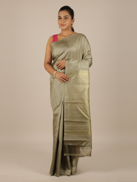 

Pothys Green Pure Silk Solid Kanjeevaram Saree