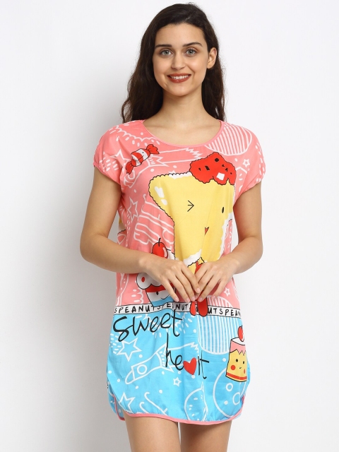 

NEUDIS Women Peach-Coloured & White Cotton Printed Nightdress