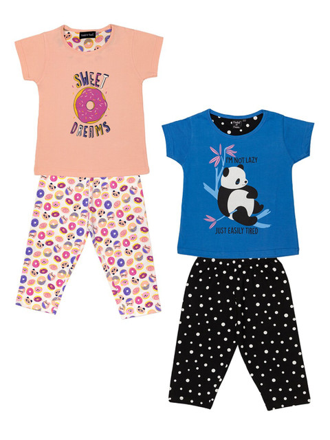 

Todd N Teen Girls Peach Graphic Set of 2 Cotton Capri with Tshirt