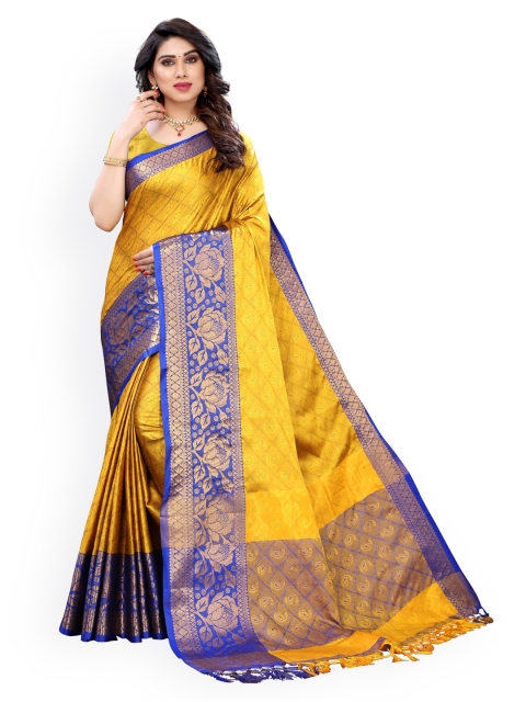 

KALINI Yellow & Blue Poly Silk Woven Design Banarasi Saree