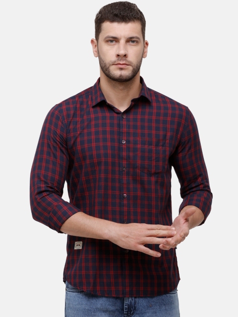 

Alan Scott Men Navy Blue & Red Regular Fit Checked Pure Cotton Casual Shirt
