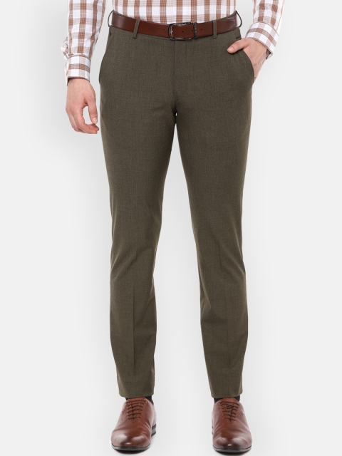 

Louis Philippe Men Olive Green Solid Slim Fit Formal Trousers