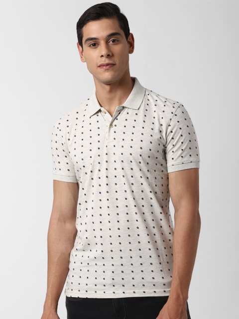 

Peter England Casuals Men Grey Melange & Blue Printed Polo Collar T-shirt