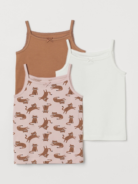 

H&M Girls Solid 3-Pack Jersey Strappy Tops, White