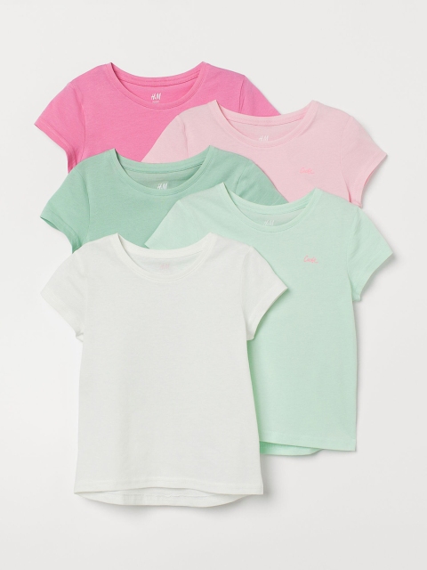 

H&M Girls Multicoloured Solid 5-Pack Jersey Tops, White