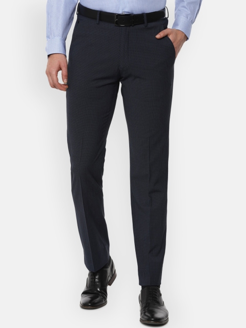 

Louis Philippe Men Navy Blue Regular Fit Checked Formal Trousers