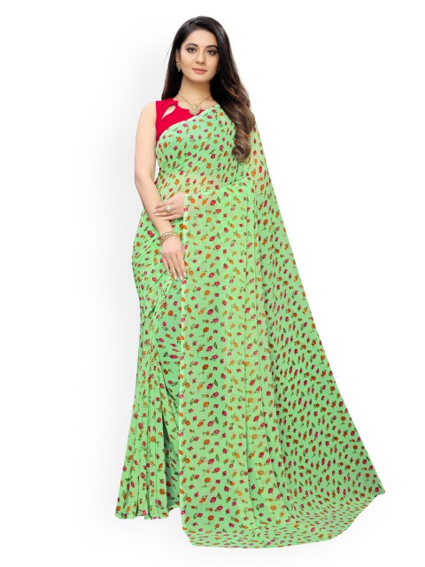 

KALINI Green & Pink Pure Georgette Printed Saree
