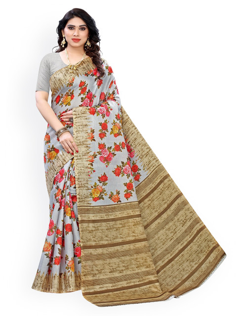 

KALINI Grey & Brown Silk Blend Printed Saree
