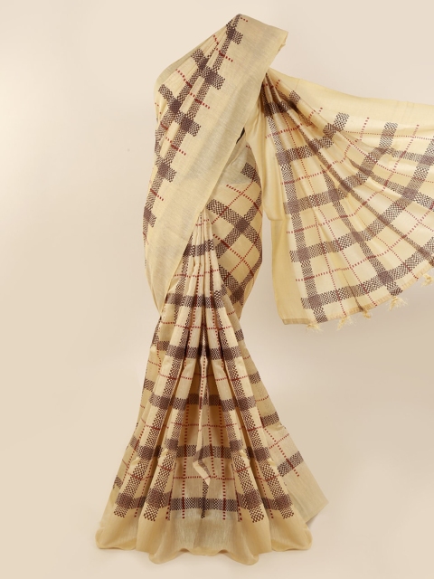 

Pothys Cream-Coloured Woven Design Jute Cotton Saree