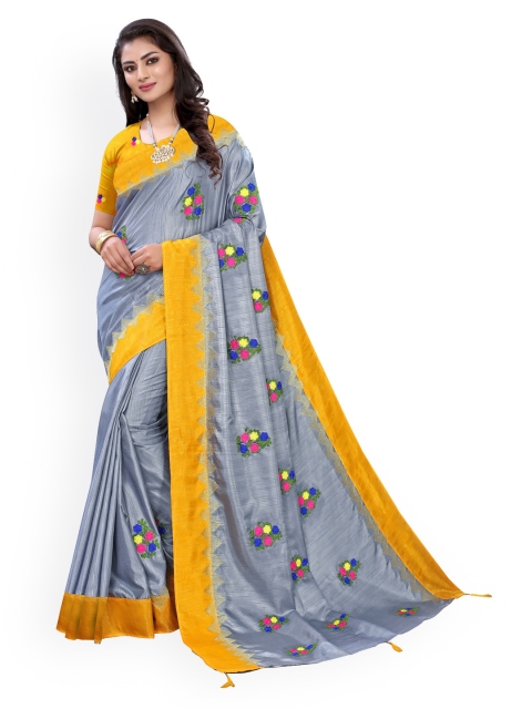 

KALINI Grey & Yellow Poly Silk Embroidered Saree