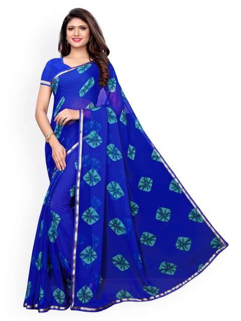 

KALINI Blue Pure Chiffon Printed Bandhani Saree