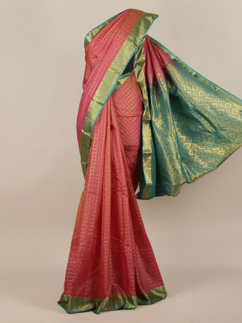 

Pothys Coral Pure Silk Checked Kanjeevaram Handloom Saree