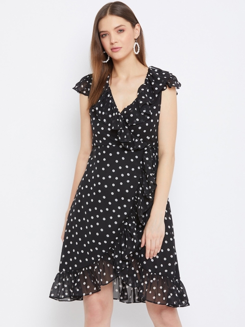 

THE SILHOUETTE STORE Women Black & White Printed Wrap Dress