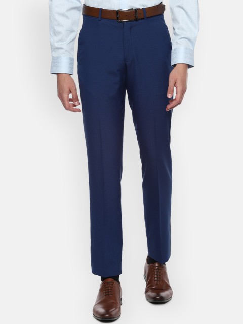 

Louis Philippe Men Navy Blue Slim Fit Checked Formal Trousers