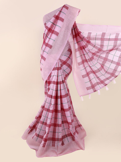 

Pothys Pink Checked Jute Cotton Saree