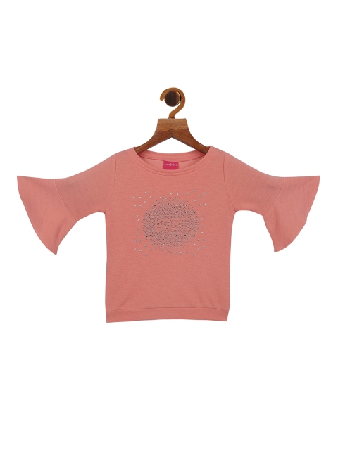 

Tiny Girl Peach-Coloured & Silver-Toned Embellished Regular Top