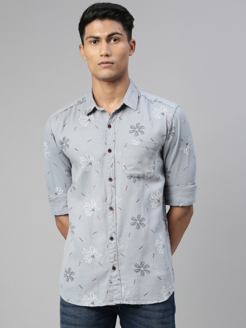 

William White Men Grey Slim Fit Floral Printed Casual Shirt