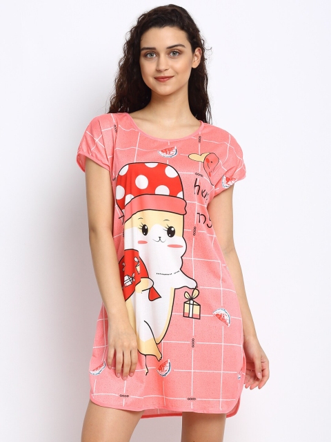

NEUDIS Pink & White Printed Cotton Sleep Shirts
