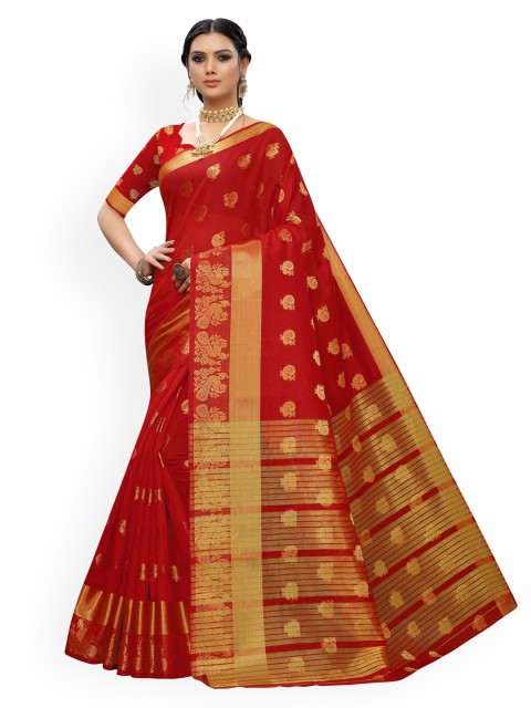 

KALINI Red Silk Cotton Woven Design Chanderi Saree