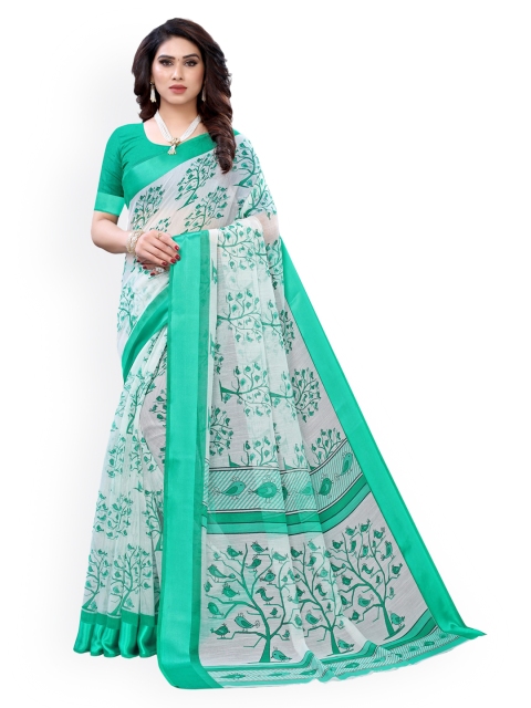 

KALINI Green & White Polycotton Printed Saree
