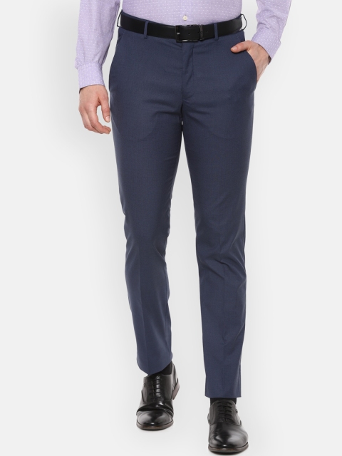 

Louis Philippe Men Navy Blue & Black Slim Fit Houndstooth Patterned Formal Trousers