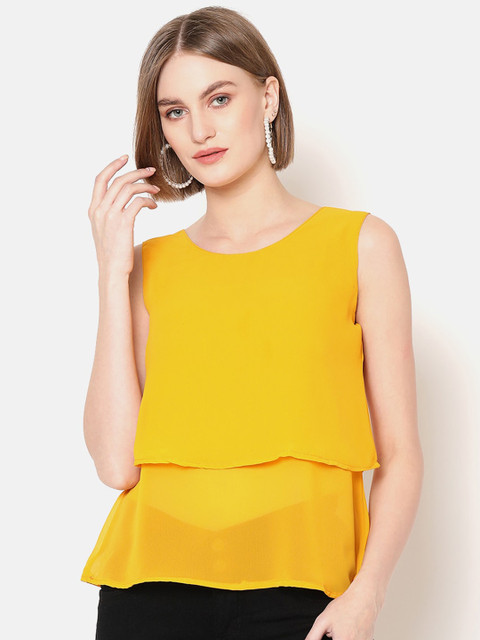 

V2 Value & Variety Mustard Yellow Crepe Tiered Top