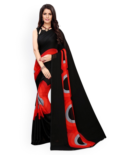 

KALINI Black & Orange Pure Georgette Printed Saree