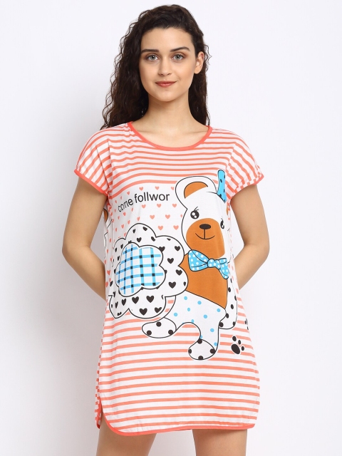 

NEUDIS Women Peach-Coloured & White Printed Nightdress