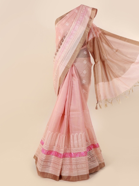 

Pothys Pink & Off-White Cotton Blend Printed Saree